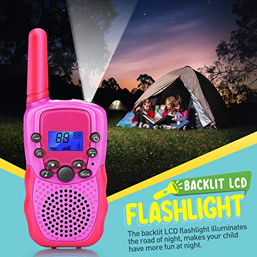 Jojoin 3 pcs Walkie Talkie Niños con 8/20/22 Canales de Banda Estrecha, Larga Distancia 3KM, Función Vox, 10 Tonos de Llamada, con Linterna y Brújula, Regalo y Juguete para Niños o Niñas Más de 3 años