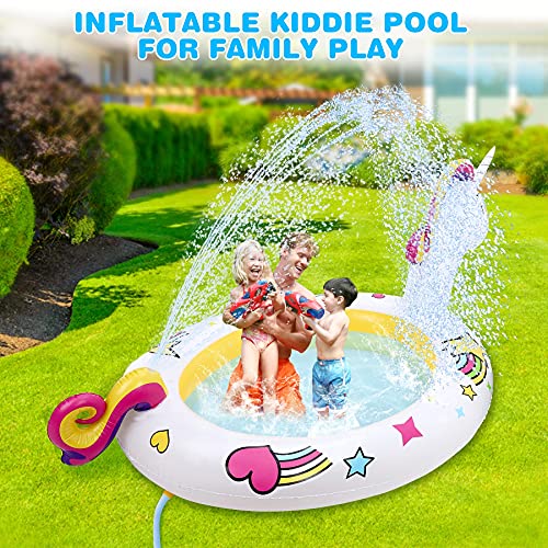 Jojoin Piscina Inflable Unicornio, Fuente de natación Multifuncional, Spray de Cola, Exquisita Forma de Unicornio y Patrón, Fiesta en La Piscina al Aire Libre en La Playa de Verano 230 * 126 * 106 Cm