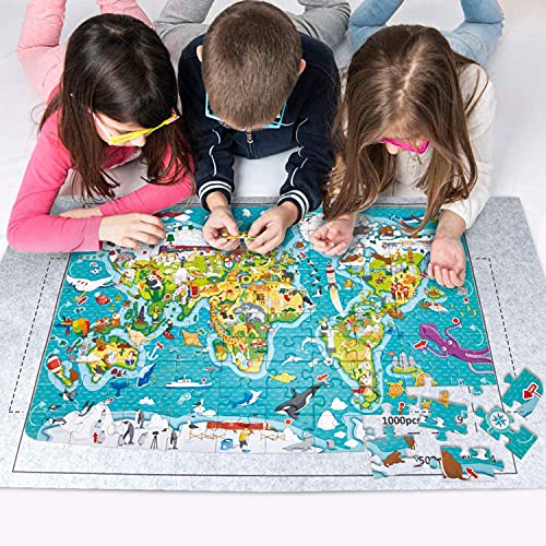 JOLIGAEA Tapete Puzzle, Alfombrilla Portátil para Rompecabezas para 1500 Piezas Puzzle, Porta Puzzle, Alfombrilla de Fieltro para Puzzles con Bolsa de Almacenamiento de Bomba de Tubo, Gris