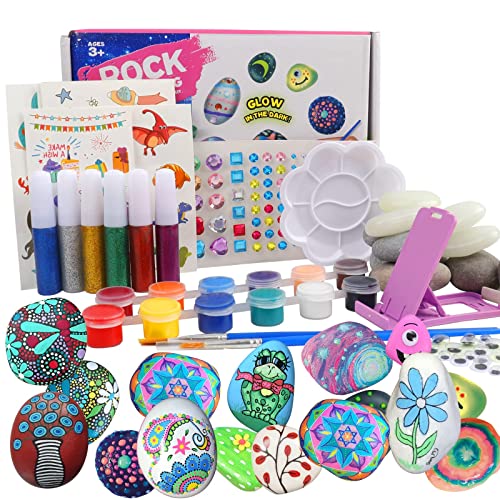 Jooheli 161PCS Juego de Pintura con Piedras, Juego de Manualidades Para Niños a Partir de 3 años, Juego de Manualidades