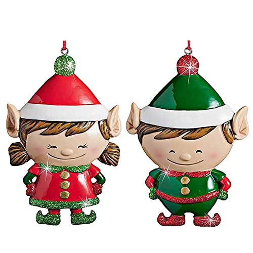 Jorzer Decoraciones Colgantes de la Navidad Dibujos Animados Lindo Muñeca Doll Christmas Muñeca Colgante Árbol de Navidad Artesanía Elfos Decoraciones Regalos para niños y niñas 2pcs