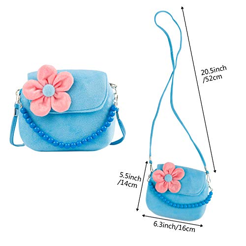 Joyas para niños Niñas Bolso de Peluche,Comius Sharp Bolso Princesa, Bolsos para con Flores de Fieltro con Cuentas Mini Bolso ,Crossbody Para Pequeñas,Collar Pulsera Anillo Pinzas de Conjunto. (Blue)