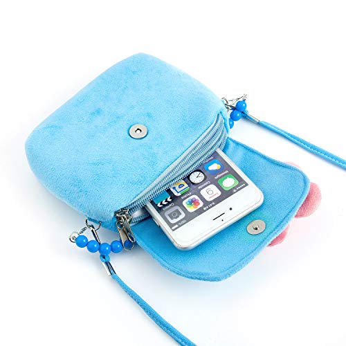 Joyas para niños Niñas Bolso de Peluche,Comius Sharp Bolso Princesa, Bolsos para con Flores de Fieltro con Cuentas Mini Bolso ,Crossbody Para Pequeñas,Collar Pulsera Anillo Pinzas de Conjunto. (Blue)