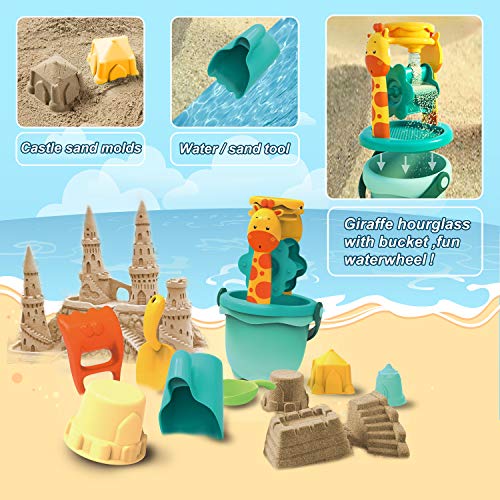 JoyGrow Juguetes de Playa para Niños Conjunto de Juguetes Playa en Bolsa de Malla con Cubo Playa Palas Rastrillo Moldes de Arena Juegos Playa para Chico Chica