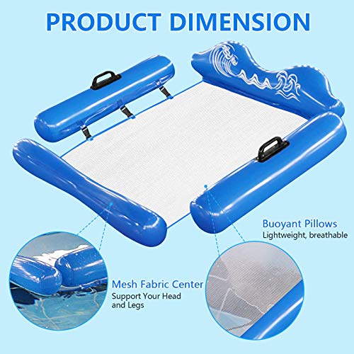 Joyhoop Colchoneta Piscina, Flotadores Piscina de Cómodo Diseño de Joroba, con Pasamanos de Ambos Lados Colchonetas Piscina Adultos Azul 100 x 75 cm. (con Bolsa de Almacenamiento y Inflador)