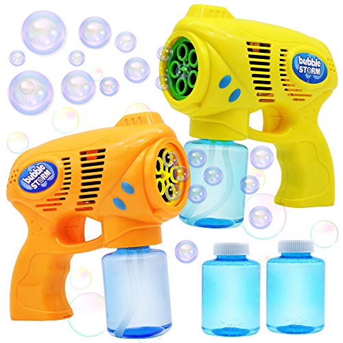 JOYIN 2 Pistolas de Explosión de Burbujas de Colores, con 2 Solución de Burbujas (147 ml) para niños