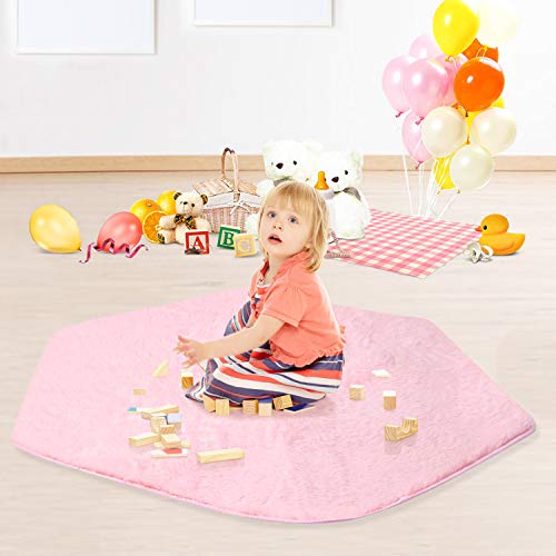 joylink Alfombra Infantil Soft Mat, Terciopelo Rosa Alfombras, Hexágono Alfombra para Playhouse Princess Tent Castle - 140 * 120cm