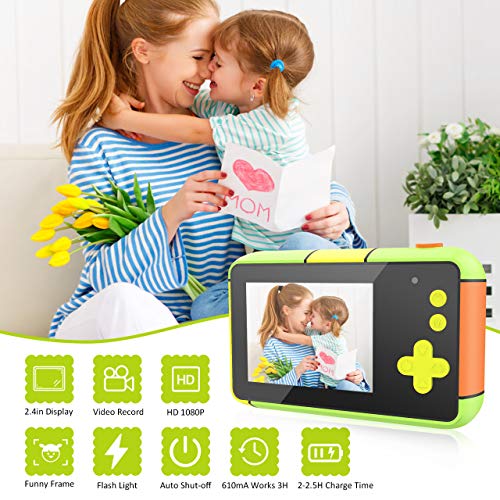 joylink Cámara para Niños, 2,4 Inch Pantalla Cámara de Fotos para Niños Cámara Selfie de 16MP 1080P HD Video Cámara Digital para Niños con Tarjeta TF de 32GB (Verde)