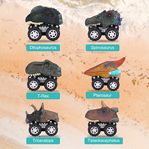 joylink Coches Dinosaurios, 6PCS Pull Back Coches de Juguete de Dinosaurios Realistas Dino Cars Toys Cumpleaños para Niños Juguetes para de 3+ Años