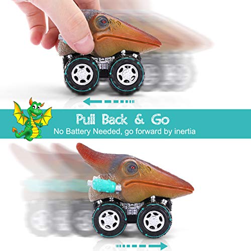 joylink Coches Dinosaurios, 6PCS Pull Back Coches de Juguete de Dinosaurios Realistas Dino Cars Toys Cumpleaños para Niños Juguetes para de 3+ Años