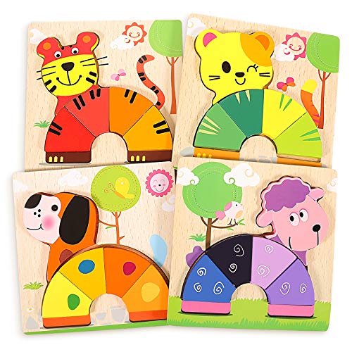 joylink Puzzles de Madera, 4 Piezas Rompecabezas de Madera Bebes Puzzles de Madera Educativos Juguetes para Bebes Montessori Educativos Rompecabezas Juegos para Niños1 2 3 Años