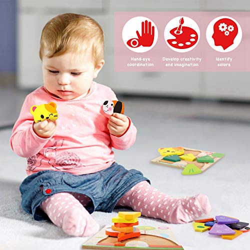 joylink Puzzles de Madera, 4 Piezas Rompecabezas de Madera Bebes Puzzles de Madera Educativos Juguetes para Bebes Montessori Educativos Rompecabezas Juegos para Niños1 2 3 Años