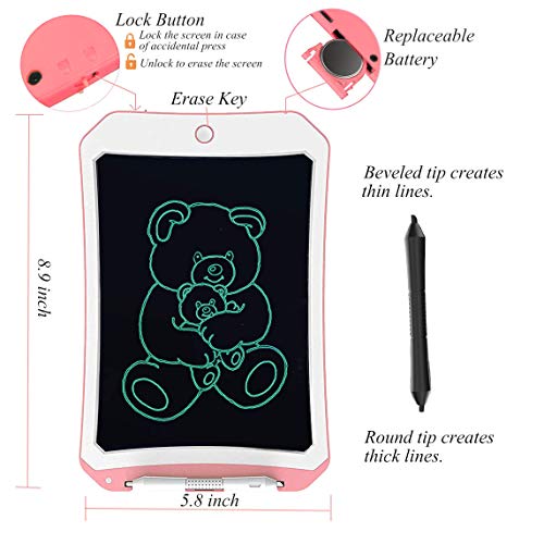 JRD&BS WINL8.5” Writing Tablet For Kids Toys,Tablero De Dibujo A Color para Niños,Juguetes para Niños De 4-8 Años, Cumpleaños para Niños De 3-12 Años, Rosa01 D