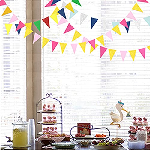 JSTF 3M Multicolor Rosa Azul Papel Triángulo Garland Banners Cortina Para Niña Niño Bebé Ducha Fiesta de Cumpleaños Colgante Decoración de la habitación rosa oro