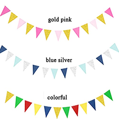 JSTF 3M Multicolor Rosa Azul Papel Triángulo Garland Banners Cortina Para Niña Niño Bebé Ducha Fiesta de Cumpleaños Colgante Decoración de la habitación rosa oro