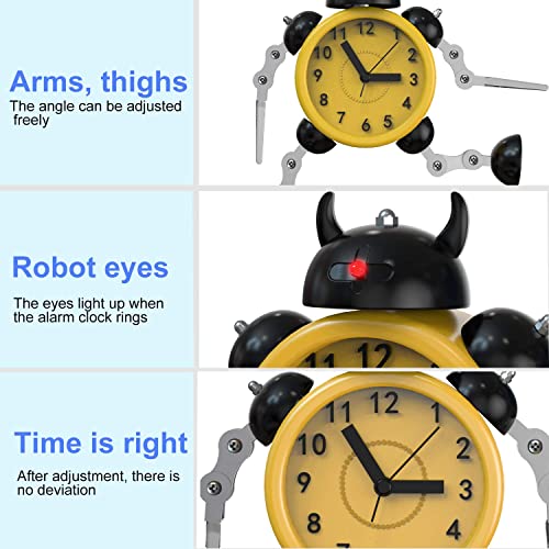 Juboos Reloj Despertador para Niños,Reloj Despertador Robot,Reloj Despertador Analógico para Niños Sin Tictac,Reloj Despertador Silencioso para Niños y Niñas, (Amarillo)