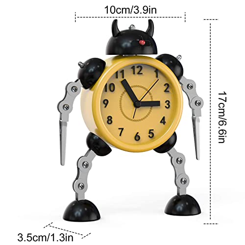 Juboos Reloj Despertador para Niños,Reloj Despertador Robot,Reloj Despertador Analógico para Niños Sin Tictac,Reloj Despertador Silencioso para Niños y Niñas, (Amarillo)