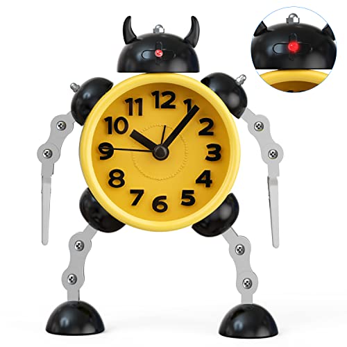 Juboos Reloj Despertador para Niños,Reloj Despertador Robot,Reloj Despertador Analógico para Niños Sin Tictac,Reloj Despertador Silencioso para Niños y Niñas, (Amarillo)