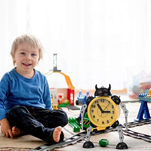 Juboos Reloj Despertador para Niños,Reloj Despertador Robot,Reloj Despertador Analógico para Niños Sin Tictac,Reloj Despertador Silencioso para Niños y Niñas, (Amarillo)