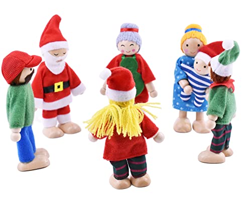 Juego de 7 figuras de madera, muñecas navideñas para regalo casa de muñecas, accesorios para decoración