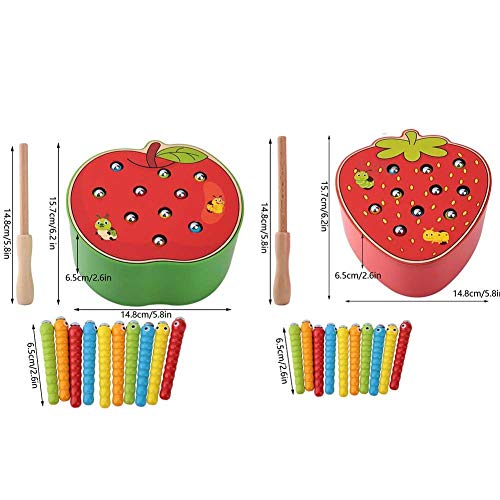 Juego de Capturas Gusanos Juguetes de Educativos Inteligencia Desarrollo Juguete Magnético Rompecabezas de madera Frutas coloridas Juguetes de madera Bloques de rompecabezas(manzana)