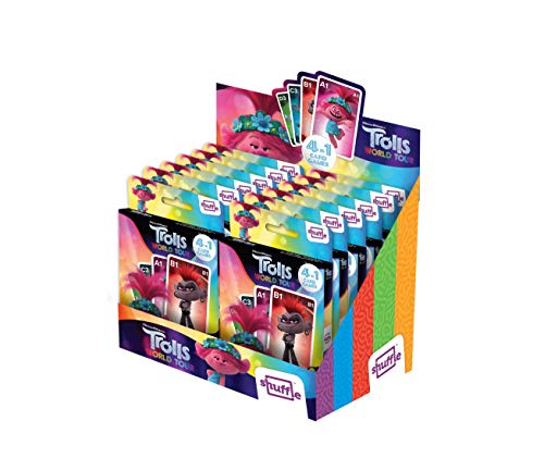 Juego de Cartas Shuffle Fun Toy Trolls 2 - Baraja de Cartas con 4 Juegos de Snap, Familias, Parejas y Juego de Acción