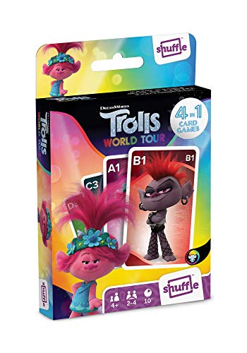 Juego de Cartas Shuffle Fun Toy Trolls 2 - Baraja de Cartas con 4 Juegos de Snap, Familias, Parejas y Juego de Acción