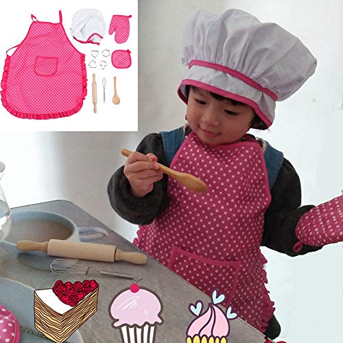 Juego de Chef para niños, Juego de simulación de Cocina para niños, Incluye Delantal para niñas, Gorro de Chef, mitón y utensilio