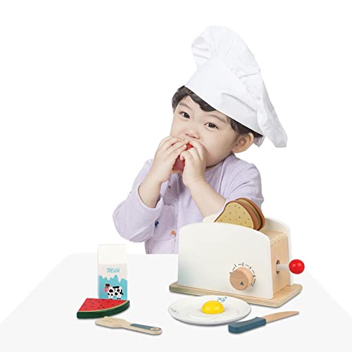 Juego de Comida de Madera, tostadora emergente, Juego de Cocina, Accesorios de Cocina, Juego de simulación, Juego de Desayuno, simulación de Cocina para niños, niños de 3 4 5 6 años A/a