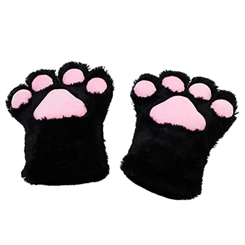 Juego de cosplay de gato, diadema con orejas de gato, orejas de gatito, collar, patas, guantes, juego de decoración de fiesta de disfraces de cosplay de gato para niños, mujeres y niñas (negro)