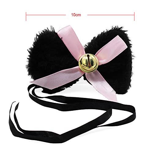 Juego de cosplay de gato, diadema con orejas de gato, orejas de gatito, collar, patas, guantes, juego de decoración de fiesta de disfraces de cosplay de gato para niños, mujeres y niñas (negro)