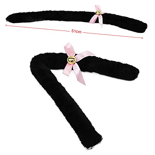 Juego de cosplay de gato, diadema con orejas de gato, orejas de gatito, collar, patas, guantes, juego de decoración de fiesta de disfraces de cosplay de gato para niños, mujeres y niñas (negro)