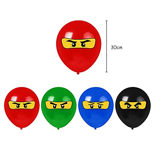 Juego de decoración XXL para cumpleaños infantiles con aspecto ninja, 1 guirnalda, 20 globos y 1 decoración de tarta, para entusiastas ninjas