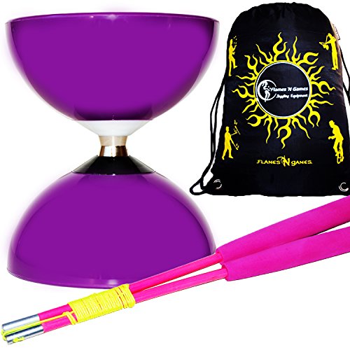 Juego de diábolo con rodamiento de Bolas Carousel + Fibra Diabolo Handsticks, Diabolo Cordel + Diabolos Bolsa de Viaje. (Morado Diabolo + Rosado Palos de Mano)