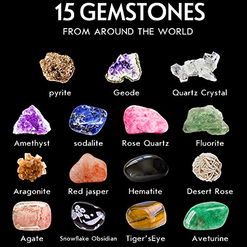 Juego de excavación de minerales de piedras preciosas, juguete de geografía nacional y fósils, kit con 15 piedras preciosas increíbles, regalo de cumpleaños para niños 3, 4, 5, 6, 7, 8, 9, 10