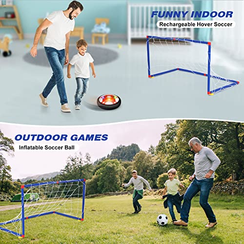 Juego de fútbol para niños con 2 porterías, balón de fútbol recargable con luces LED, balón de fútbol Air Power para juegos de interior al aire libre de 3 a 12 años de edad, niño y niña