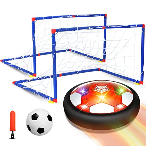 Juego de fútbol para niños con 2 porterías, balón de fútbol recargable con luces LED, balón de fútbol Air Power para juegos de interior al aire libre de 3 a 12 años de edad, niño y niña