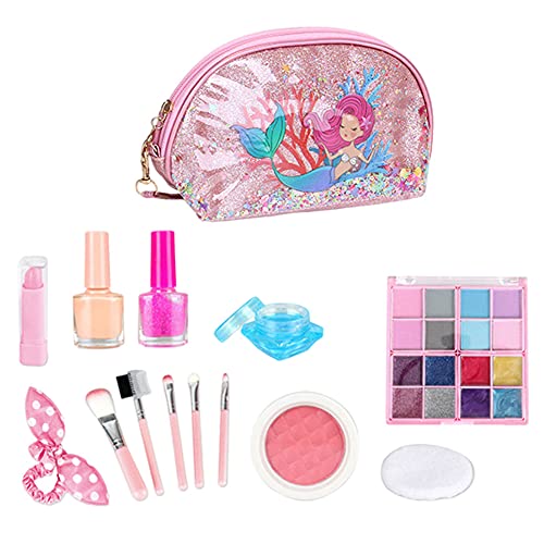 Juego de Juguetes de Maquillaje fingido, Kit de Maquillaje para niños Kit Safe Little Girls Cosmetics Set Box Princess Pretend Play Toys 20 PCS Seguro No tóxico Falso Maquillaje Set Style4