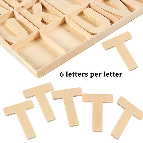 Juego de letras y números de madera de 216 pcs - Letras mayúsculas de madera con bandeja de almacenamiento - Letras de madera de alfabeto para manualidades con números de madera natural suave