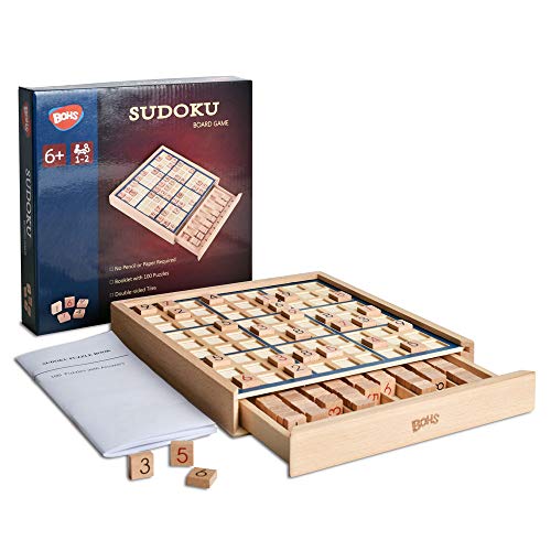 Juego de Mesa de Madera Sudoku con cajón - con Libro de 100 Rompecabezas de Sudoku - Math Brain Teaser Desktop Toys