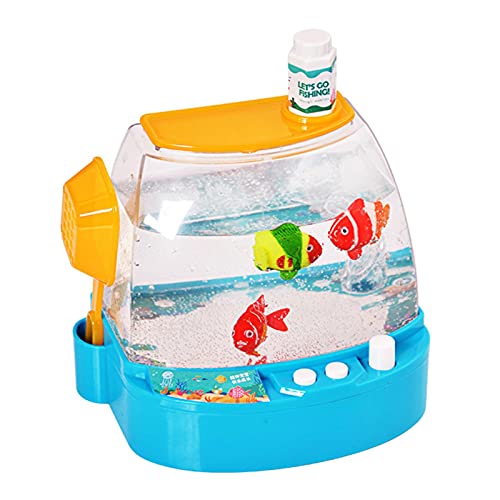 Juego de peces interactivo para niños – Acuario eléctrico con cubierta y barra magnética y dispositivo de pesca y 3 peces magnéticos – Batería LED de simulación de acuario con música