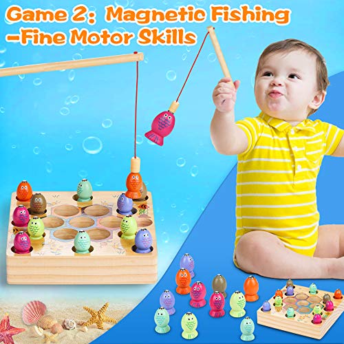 Juego de Pescar para Niños 2 en 1, Pescar Peces Juguete de Madera para Niños Magnético Juguetes Montessori Peces de Educativos Infantil Juguetes Magnéticos Juego de Pesca Regalos para Niños