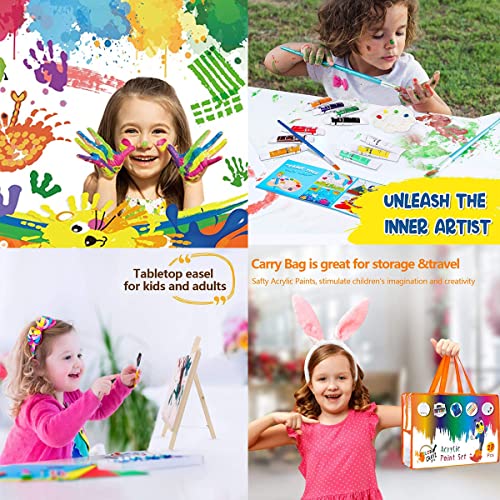 Juego de Pinturas para Niños Manualidades para Niños 27 Piezas Kit de Pinceles con Pintar para Niños Paleta de Caballete de Lona Delantales Impermeables Pintar y Bolsa Manualidades para Niños Pequeños