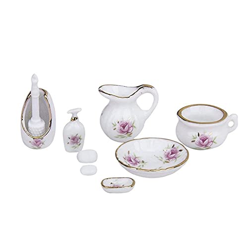 Juego De Té De La Casa De Muñecas, 1: 12 Simulación Miniatura Flor De Porcelana Copa De Té Tetera Tetera Placas Placas Dinisterios Garza Artículos De Placa De Porcelana Ladybug Imprimir Accesorios De