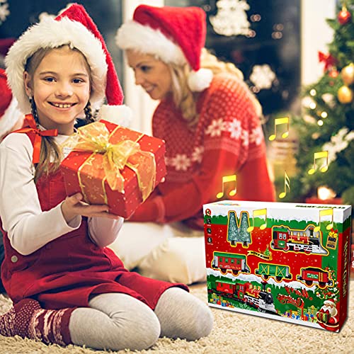 Juego de tren de Navidad, Tren Clásico Infantil con Luces y Sonidos Conjunto Navideño de Vías modelo clásico eléctrico con pistas juego tren Navidad alrededor del árbol Navidad con sonidos y luces