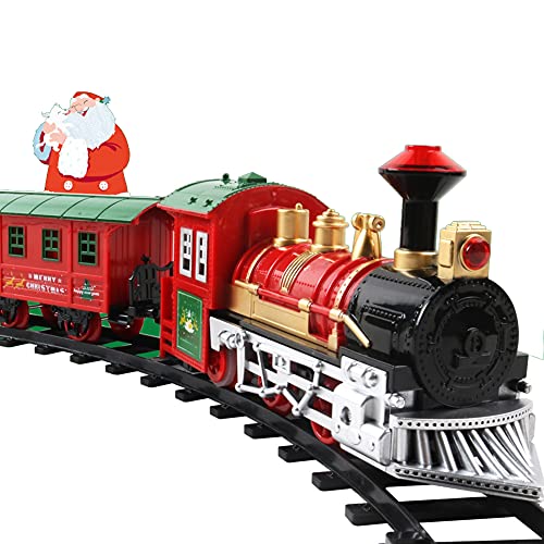 Juego de tren de Navidad, Tren Clásico Infantil con Luces y Sonidos Conjunto Navideño de Vías modelo clásico eléctrico con pistas juego tren Navidad alrededor del árbol Navidad con sonidos y luces