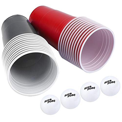 Juego para beber, Beer Pong liviano, duradero para fiestas, campamentos, eventos grupales para chupar rueda(red cups 11+black cups11+4balls)