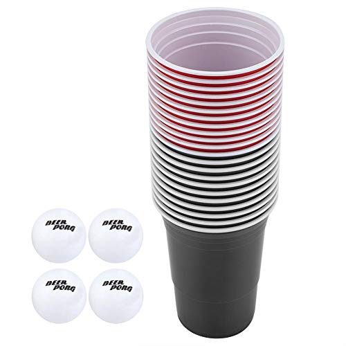 Juego para beber, Beer Pong liviano, duradero para fiestas, campamentos, eventos grupales para chupar rueda(red cups 11+black cups11+4balls)