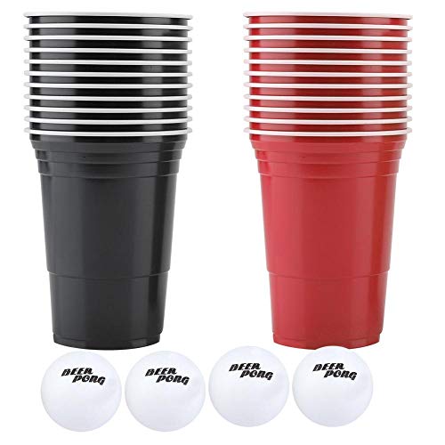 Juego para beber, Beer Pong liviano, duradero para fiestas, campamentos, eventos grupales para chupar rueda(red cups 11+black cups11+4balls)