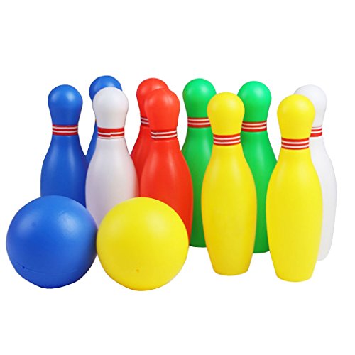 Juegos de Bolos Exterior Interior Juego de 12 Pcs Las Pinos de Bolos para los Niños sobre 3 Años, Talla Pequeña.